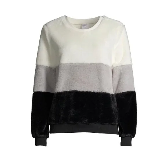 No Boundaries Juniors' Fuzzy Color Blocked Black White Winter Pullover SZ Large - Picture 4 of 4